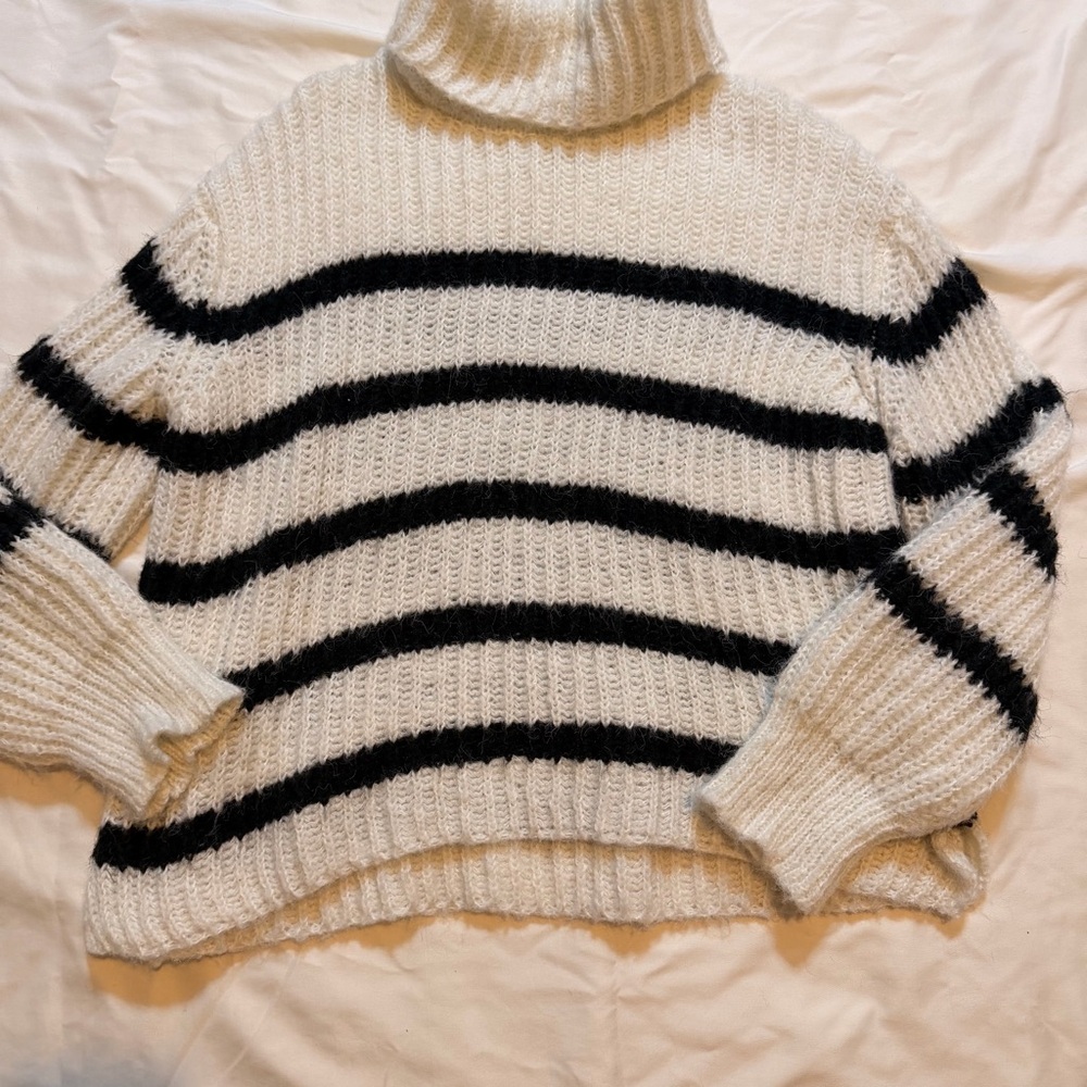 Altar'd State Black and White Striped Turtleneck Sweater